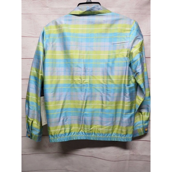 MURELI Sz S Small 100% Silk Aqua Blue Green Plaid Lined Jacket w/ Tags - Picture 8 of 15